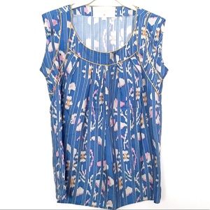 Lauren Moffatt Floral Striped Silk Blouse M Blue